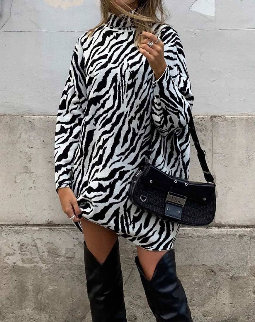 Afbeelding van Neivie Trui Jurk in Zebra Z/W