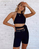 Afbeelding van Vhan Crop Top in Satijn Ditsy Rose Zwart